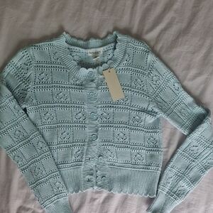 Fatia & Co. Light Blue Openwork Crochet-Style Cardigan